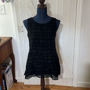 Eileen Fisher Silk Metallic Striped Lined Sleeveless Tunic Top Black XS New$218